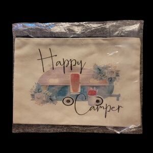 Happy Camper Cosmetic Bag - Cream and Blue